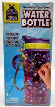 DIY Kit Decorate Your Own Water Bottle Craft Kit Kids Gemstone Purple Ladybug