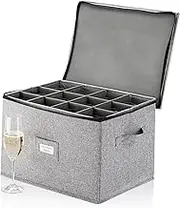 Champagne Flute Storage Box - Hard Shell China Storage Holds 12 Stemware Glasses - Protects Flutes, Crystal Glass, Wine Glasses and Fine China - Stackable - Fully Padded Inside