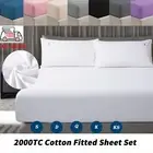 2000TC 4PCS Cotton Bed Sheet Set Flat Fitted Pillowcase Single Double Queen King