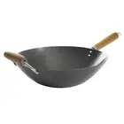 Kenmore Hammond 14" Flat Bottom Carbon Steel Wok in Black w Wooden Handles