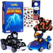 Hot Wheels Marvel Secret Wars Racer Spiderman - Bundle with 2024 Comic-Con Exclusive Symbiote Spiderman RacerVerse Hot Wheels Plus Stickers, More | Toy Car Racer Verse Marvel