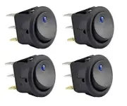 K-Four Off-On Round Lighted Rocker Switch, Blue Dot 4pc
