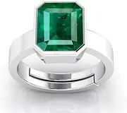 [Mtrolls] Certified Natural AA++ Quality 8.25 Ratti 7.00 Carat Zambian Emerald Panna Silver plated Astrological Purpose Adjustable Ring for Women's and Men's, Small, Sterling Silver
