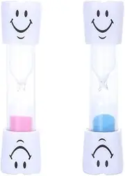 Androxeda Pack of 2 Hourglass Timer Smiley Toothbrush Hourglass Colourful Sand Egg Timer Hourglass Timer for Kitchen Children Teeth Brushing Home, Office and Play Timer (Pink + Blue, Approx. 3