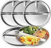Stainless Steel Plates 5 Packs, Portion Control Platter with 3-Compartment, Unbreakable Dinner Plates, Divided Food Tray Stainless Steel Plate for Adults Kids, Camping, Lunch and Dinner