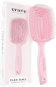Crave Naturals FLEX DMC Detangling Brush for Thick and Curly Hair - Crave Naturals Glide Thru Detangling Brush - Crave Brush - Flexible Detangler Hairbrush Square Paddle - PINK