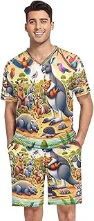 [Joisal] Spring Gnome and Flowers Pj Men V Neck Mens Loungewear Sets, Men Pajama Shorts Set
