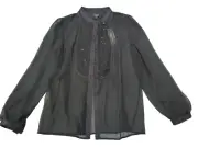 TALBOTS Blouse Women's sz 12 Silk Chiffon Black Button up Embellished w/Sequins