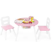 HONEY JOY Kids Table and Chair Set, 3PC Wood Activity Table w/Center Mesh Storage, Ideal for Arts, Crafts, Snack Time, Homework, Toddler Table and Chair Set, Pink