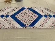 Fourth of July Labor Day" Stars" Quilted Table Runner 13x35 inches Blue