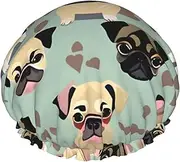 Cute Chihuahua Pug Pattern Print Shower Cap For Women Men Reusable Lightweight Soft Bath Hair Cap With Elastic Band