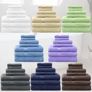 LINENOVA 7 Pieces 100% Cotton Bath Towel with Chenille Mat Set 8 Colors