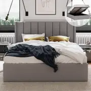 Emilie Queen Grey Gas Lift Storage Bed Frame