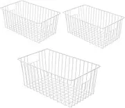 16inch Freezer Wire Storage Organizer Baskets, Household Refrigerator Bins with Built-in Handles for Cabinet, Pantry, Closet, Bedroom (3)