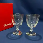 Baccarat Vega Small Glass Wine Water Goblet Pair Set Crystal w/ Box Unused Rare