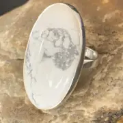 Womens White Howlite Navajo Sterling Silver Ring Size 8 Adjustable 11724