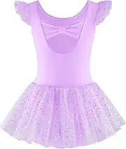 [KEOYA] Girls Leotards for Dance Toddler Shiny Activewear Dresses Criss Cross Back Ballet Tutu Dresses for 3-10 Years Old