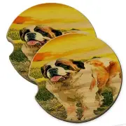 Saint Bernard Puppy Wood Car Coaster Gift Set fit Car & Truck Cup Holder