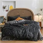 Super Soft Coral Fleece Duvet Cover Winter Thicken Long Plush Quilt Cover Rainbow Color Quilt Cover Not Including Pillowcase(Black,1pc 150x200cm)