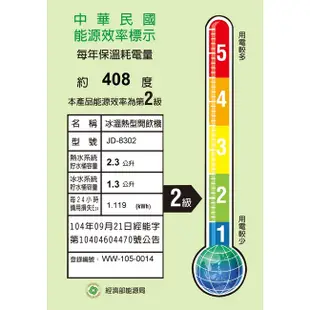 晶工牌11L節能環保冰溫熱開飲機JD-8302免運