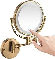 Wall Mounted Makeup Mirror,Double-Sided 360° Swivel Extendable Bathroom Mirror, Shaving Mirror，Hard wiredBrass,Hard Wired 5X