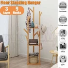 3 Layer 9 Hooks Clothes Coat Hat Rack Tree Stand Shelf Wooden Hanger Organizer