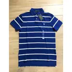 ［AABI] POLO RALPH LAUREN 寶藍底色白條紋小白馬POLO衫 黃金尺寸S號