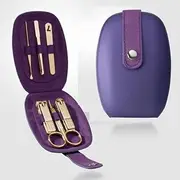 World No. 1. Three Seven (777) Travel Manicure Pedicure Grooming Kit Set - (Total 6 PCs: TS-60), Made in Korea, Since 1975. (Purple Case & Gold)