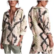One Teaspoon NWT Boa Hand Painted Longline Shirt Size L Snakeskin Hi-Lo Raw Hem