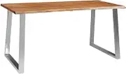 Dining Table Solid Acacia Wood Kitchen, Dinner & Set - 160x80x75 cm Tables for Room, Inch Farmhouse