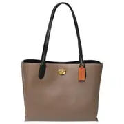 Coach Colourblock Leather with Coated Canvas Signature Interior Willow Tote Bag Dark Stone