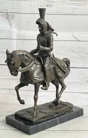 Bronze Armored Knight and Horse with Sword Sculpture Handcrafted Detailed Statue