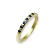 Blue Sapphire Ring In 14k Yellow Gold Hammered Style Handmade Israeli Jewelry