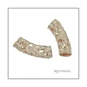 Rose Gold Plated Sterling Silver Carved Tube Leather Cord Spacer Bead #51668
