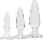 Lovehoney Anal Training Kit - 3 Piece Crystal Clear Butt Plug Set - Progressive Size Small to Large Suction Cup Anal Plugs - 2.5-4 inch Adult Sex Toys for Men, Women & Couples