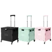Shopping Trolley Cart Foldable Camping Cart Grocery Basket 360 Degree Wheels with Lid