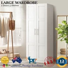 Oikiture Wardrobe Clothes Storage Cabinet Large Cupboard 2 Doors 4 Shelves White
