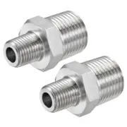 304 Stainless Steel Hex Reducer Pipe Fitting 1/2x1/4 BSPT Male Adapter 2Pcs