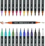 Ohuhu 24 Brush Metallic Markers, Dual Tip Glitter Pen, Acrylic Paint Pens with Brush and Fine Tips, Premium Window Marker for DIY Cards, Coloring Books, Scrapbook, Paint Rock Art, DIY Craft