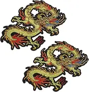 ARTSEWPLY 2Pcs Dragon Embroidery Patches Unique Iron Clothing Applique for DIY Fashion Durable Repair for Jackets Bags Hats and More