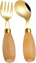 IWOWHERO 2pcs Boys and Girls Mini Chef Set Baby Forks Spoon Set Toddler Utensils Stainless Steel Cutlery