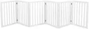 Wooden Pet Gate Dog Fence Safety Barrier Security Door 6 Panels White, Retractab