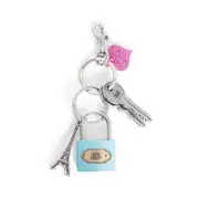 [BALENCIAGA] Lock and heart of crystals Keychain Silver