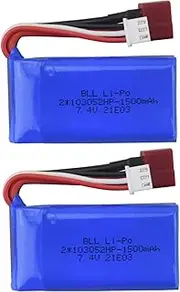 2PCS 7.4V 1500mAh T-Plug Li Battery for WLTOYS A959-B A969-B A979-B K929-B 144001 12402 12403 12404 12423 12428 Four-Wheel Drive Off-Road High-Speed Car Drift Racing Competition RC Car Model Battery