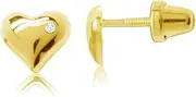 [Cherished Moments] Children's Sterling Silver Heart Earrings with Tiny CZ Stone with Screw Back
