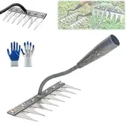 Weed Rake Tool, Heavy Duty Garden Rakes for Gardening, Weeding Tools Gardening, Hand Hoe Garden Weed Remover Puller Tool Long Handle, for Loosening, Dethatching and Uprooting Weeds(8 Teeth)