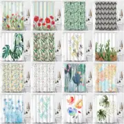 Flower Leaves Shower Curtain Waterproof Fabric Bath Curtains w/Hooks Home Decor
