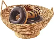 Hand-Woven Basket - Wicker Baskets Bread Fruit Food Breakfast Display Box | Hand-Woven Storage Basket Rattan Storage Tray | Wicker Baskets Imitation Rattan Dish Rustic Serving Tray With Handle