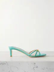 [TOM FORD] TOM FORD - Whitney Embellished Lizard-effect Leather Mules - Turquoise - IT35.5 IT 35.5 Blue