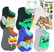 Socks Set - Minecraft Accessories Bundle with 6 Pairs of Socks for Boys Age 6-8 Plus Stickers | Gift Set for Kids, Minecraft Socks for Boys, 6-8